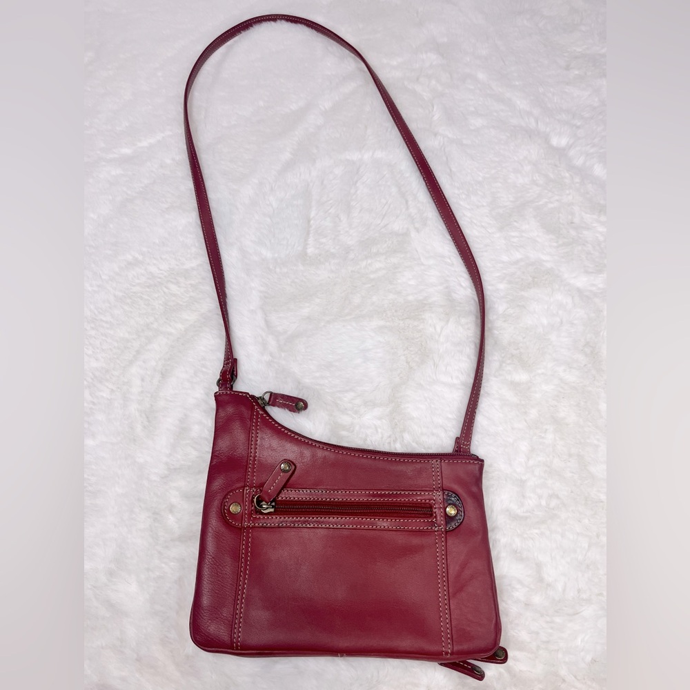 Fossil SL362 Deep Red Saddle Leather Slim Organizer Built in Wallet Crossbody